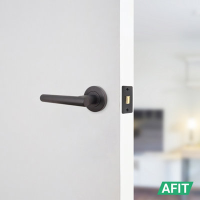 AFIT Black Door Handles Round Rose with Latch and Hinges T-Bar 3 Pair Olvera Range