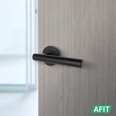 AFIT Black Door Handles Round Rose with Latch and Hinges T-Bar 3 Pair Olvera Range