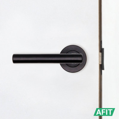 AFIT Black Door Handles Round Rose with Latch and Hinges T-Bar 3 Pair Olvera Range