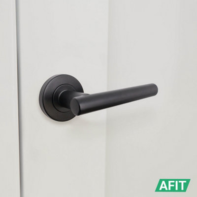AFIT Black Door Handles Round Rose with Latch and Hinges T-Bar 3 Pair Olvera Range