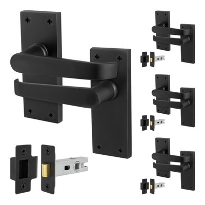AFIT Black Door Handles with Latch, 4 Pairs Internal Victorian Straight ...