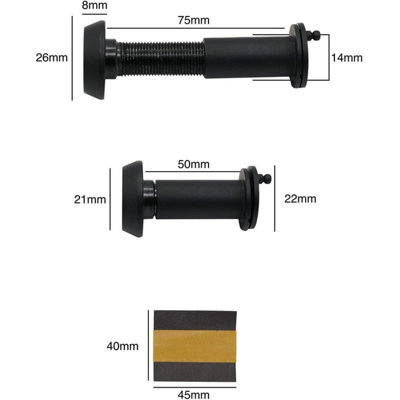 AFIT Black Door Viewer for 50-70mm Doors - 200 Degree Glass Lens - 14mm Diameter