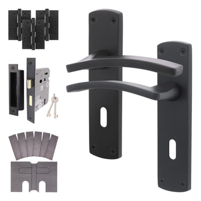 AFIT Black Fire Door Handle Key Lock Set, Matt Black Internal Fire ...