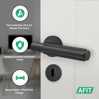 AFIT Black Fire Door Handle Key Lock Set, Matt Black Internal Fire ...