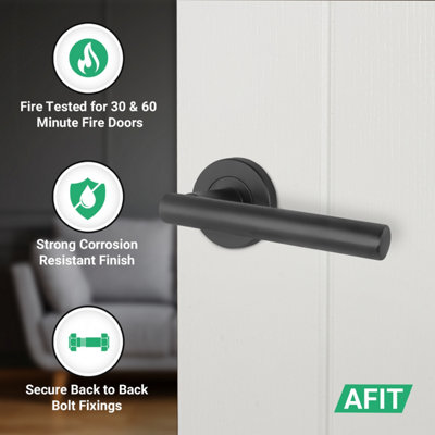 AFIT Black Fire Door Handles Round Rose with Latch and Hinges T-Bar 1 ...