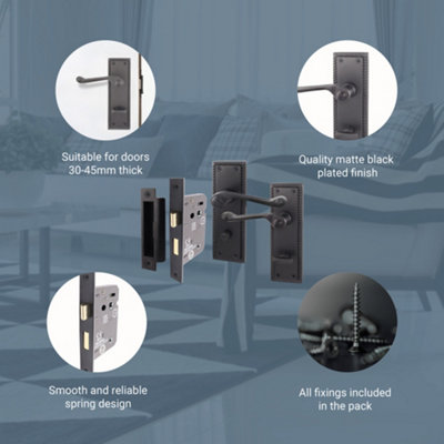AFIT Black Georgian Bathroom Door Handle on Backplate Set for internal ...