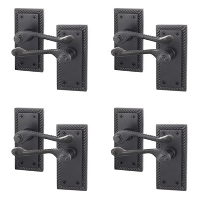 AFIT Black Georgian Door Handle on Backplate Latch Set Rope Edge for ...