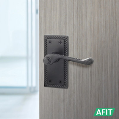 AFIT Black Georgian Door Handle on Backplate Latch Set Rope Edge for ...