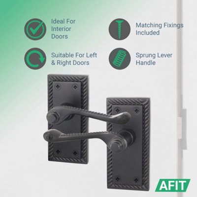 AFIT Black Georgian Door Handle on Backplate Latch Set Rope Edge for ...