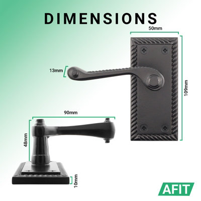 AFIT Black Georgian Door Handle on Backplate Latch Set Rope Edge for ...
