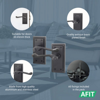AFIT Black Georgian Door Handle on Backplate Latch Set Rope Edge for ...