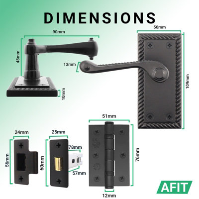 AFIT BLACK GEORGIAN DOOR HANDLE ON BACKPLATE LATCH SET ROPE EDGE ...