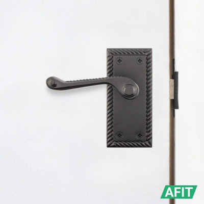 AFIT Black Georgian Door Handle on Backplate Latch Set Rope Edge ...