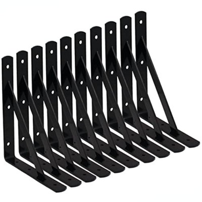 AFIT Black Heavy Shelf Brackets PACK OF 10 200x250x30x4mm with Reinforcing Arm 40kg Heavy Duty StrongArm Range Assured Strength
