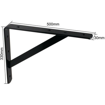 AFIT Black Heavy Shelf Brackets PAIR 500x330x30x4mm with Reinforcing Arm 40kg Heavy Duty StrongArm Range Assured Strength