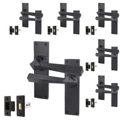 AFIT Black Iron Door Handle Latch Set - 6 Pairs of Black Antique Internal Handles & Latches (64mm) - Tudor Range