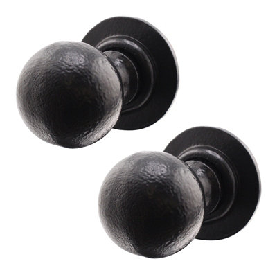 AFIT Black Iron Door Knobs - 1 Pair of Cast Iron Antique Ball Mortice Knobs