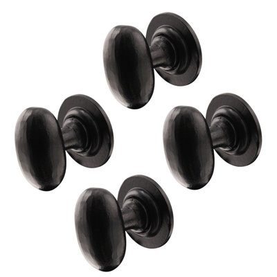 AFIT Black Iron Door Knobs - 2 Pairs of Cast Iron Antique Oval Mortice Knobs