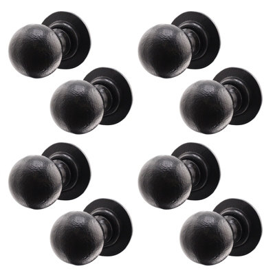 AFIT Black Iron Door Knobs - 4 Pairs of Cast Iron Antique Ball Mortice Knobs