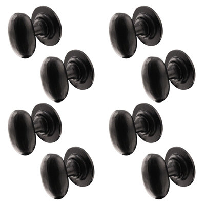 AFIT Black Iron Door Knobs - 4 Pairs of Cast Iron Antique Oval Mortice Knobs