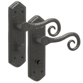 AFIT Black Iron Lever Door Handles on Backplate Curly Tail Pattern - Bathroom