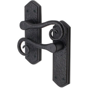 AFIT Black Iron Lever Door Handles on Backplate Curly Tail Pattern - Latch