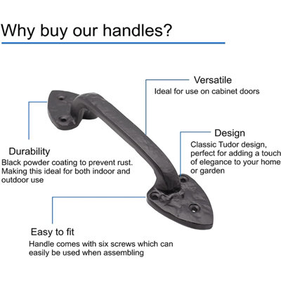 AFIT Black Iron Pull Handles - Wrought Antique Iron 220mm