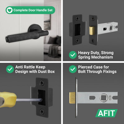 AFIT Black Knurled Door Handles Set Internal handles and 64mm Latch Dixon Range