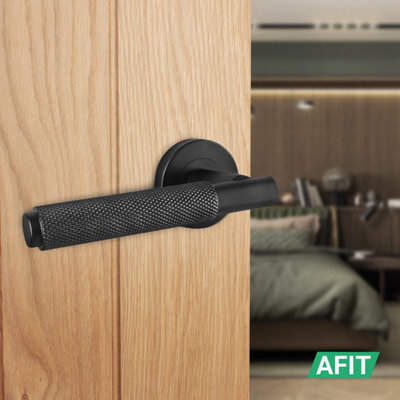 AFIT Black Knurled Door Handles Set Internal handles and 64mm Latch Dixon Range