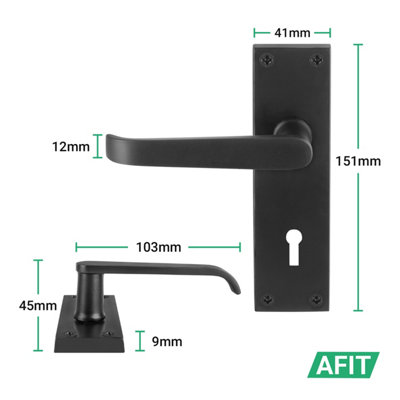 AFIT Black Lock Door Handles Set, 1 Pair of Internal Victorian Straight ...