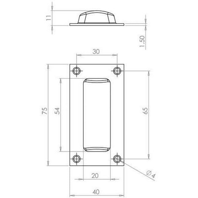 AFIT Black Rectangular Flush Cabinet Door Pull 75mm