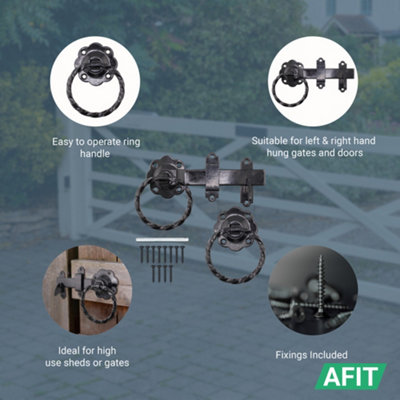 AFIT Black Ring Gate Latch Set, 6 Inch / 150mm Heavy Duty Twisted Auto ...
