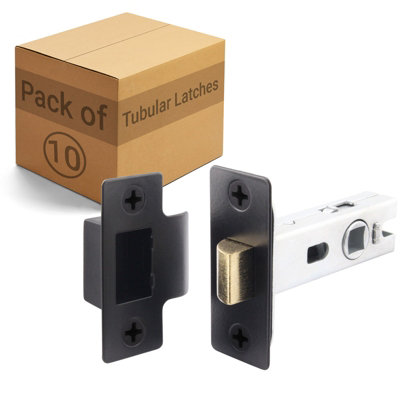 AFIT Black Tubular Door Latch for Internal Doors - 2.5 Inch / 64mm - Pack of 10 Matt Black Tubular Mortice Latches