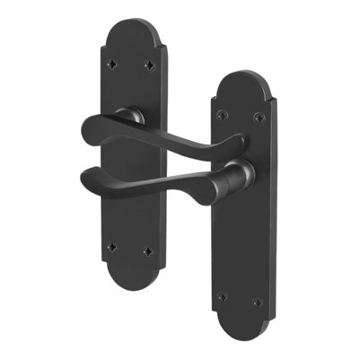 AFIT Black Victorian Door Handles Latch, 1 Pair of Internal Matt Black Victorian Scroll Shaped Backplate Handles