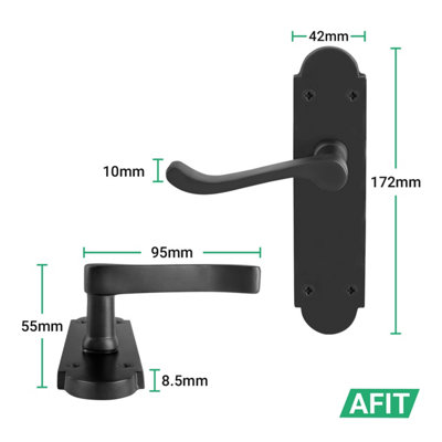 AFIT Black Victorian Door Handles Latch, 1 Pair of Internal Matt Black Victorian Scroll Shaped Backplate Handles