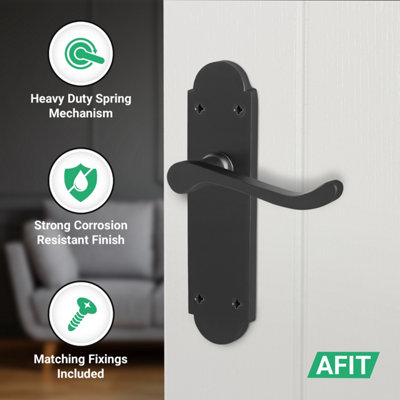 AFIT Black Victorian Door Handles Latch, 1 Pair of Internal Matt Black Victorian Scroll Shaped Backplate Handles
