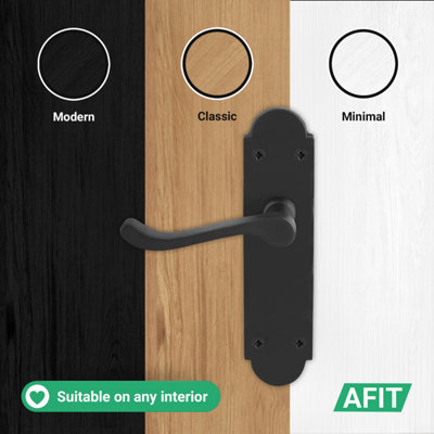 AFIT Black Victorian Door Handles Latch, 1 Pair of Internal Matt Black Victorian Scroll Shaped Backplate Handles