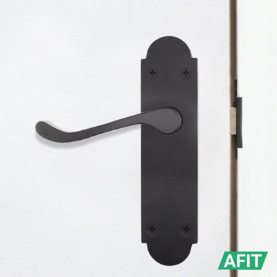 AFIT Black Victorian Door Handles Latch, 1 Pair of Internal Matt Black Victorian Scroll Shaped Backplate Handles