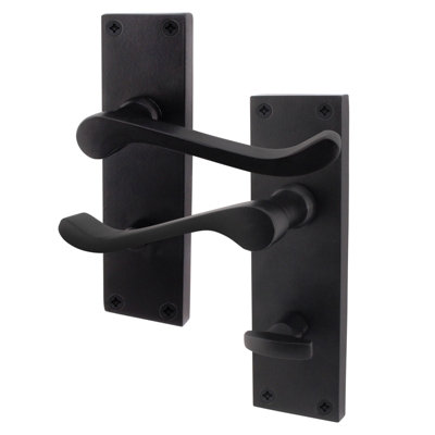 AFIT Black Victorian Scroll Bathroom Door Handles - 1 Pair of Matt Black Internal Lever Handles on Backplate