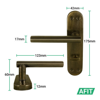 AFIT Brass Bathroom Door Handles, 1 Pair of Internal T-Bar Antique Brass Backplate Handle - Olvera Range