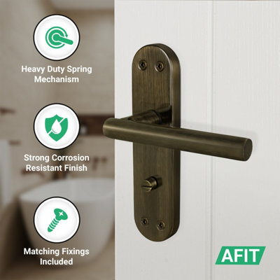AFIT Brass Bathroom Door Handles, 1 Pair of Internal T-Bar Antique Brass Backplate Handle - Olvera Range