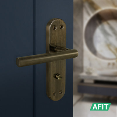 AFIT Brass Bathroom Door Handles, 1 Pair of Internal T-Bar Antique Brass Backplate Handle - Olvera Range