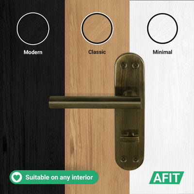 AFIT Brass Bathroom Door Handles, 1 Pair of Internal T-Bar Antique Brass Backplate Handle - Olvera Range