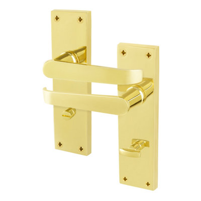 AFIT Brass Bathroom Door Handles, 1 Pair of Internal Victorian Straight Pattern Polished Brass on Backplate Bathroom