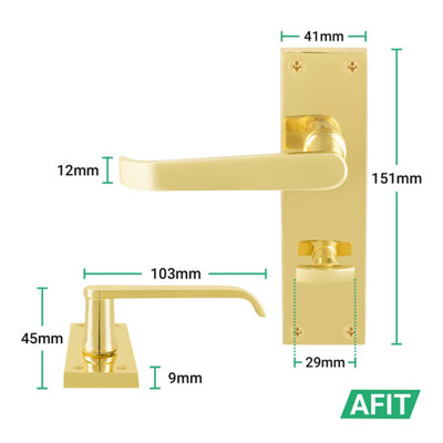 AFIT Brass Bathroom Door Handles, 1 Pair of Internal Victorian Straight Pattern Polished Brass on Backplate Bathroom