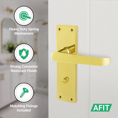 AFIT Brass Bathroom Door Handles, 1 Pair of Internal Victorian Straight Pattern Polished Brass on Backplate Bathroom