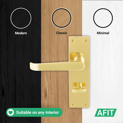 AFIT Brass Bathroom Door Handles, 1 Pair of Internal Victorian Straight Pattern Polished Brass on Backplate Bathroom