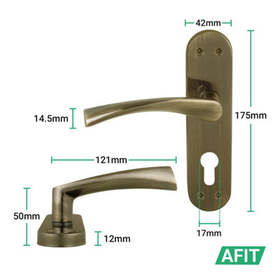 AFIT Brass Door Handle Euro Lock with Thumbturn Cylinder, Hinges, 1 Pair Internal Twist Antique Handles - Novi Range
