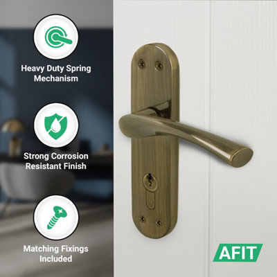 AFIT Brass Door Handle Euro Lock with Thumbturn Cylinder, Hinges, 1 Pair Internal Twist Antique Handles - Novi Range
