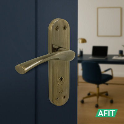 AFIT Brass Door Handle Euro Lock with Thumbturn Cylinder, Hinges, 1 Pair Internal Twist Antique Handles - Novi Range